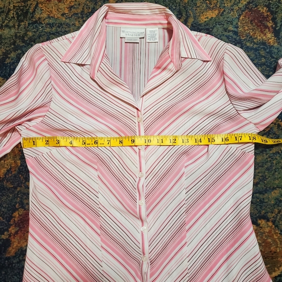 Worthington Stretch easy care Small size with stripe buttons down blouse - Picture 3 of 15